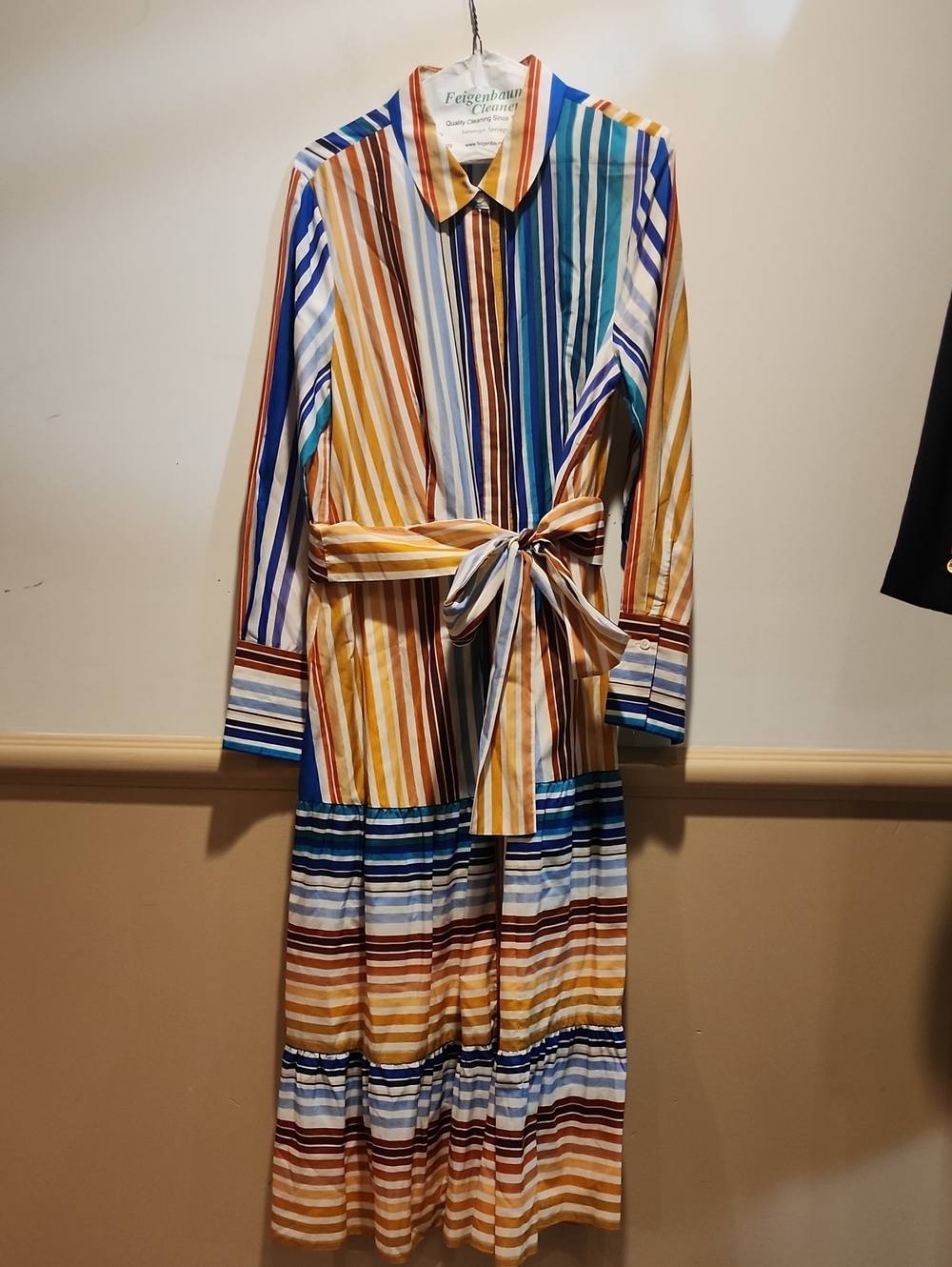 Kobi Halperin Striped Button-Up in Multi stripe Cotton and Silk Maxi Dress